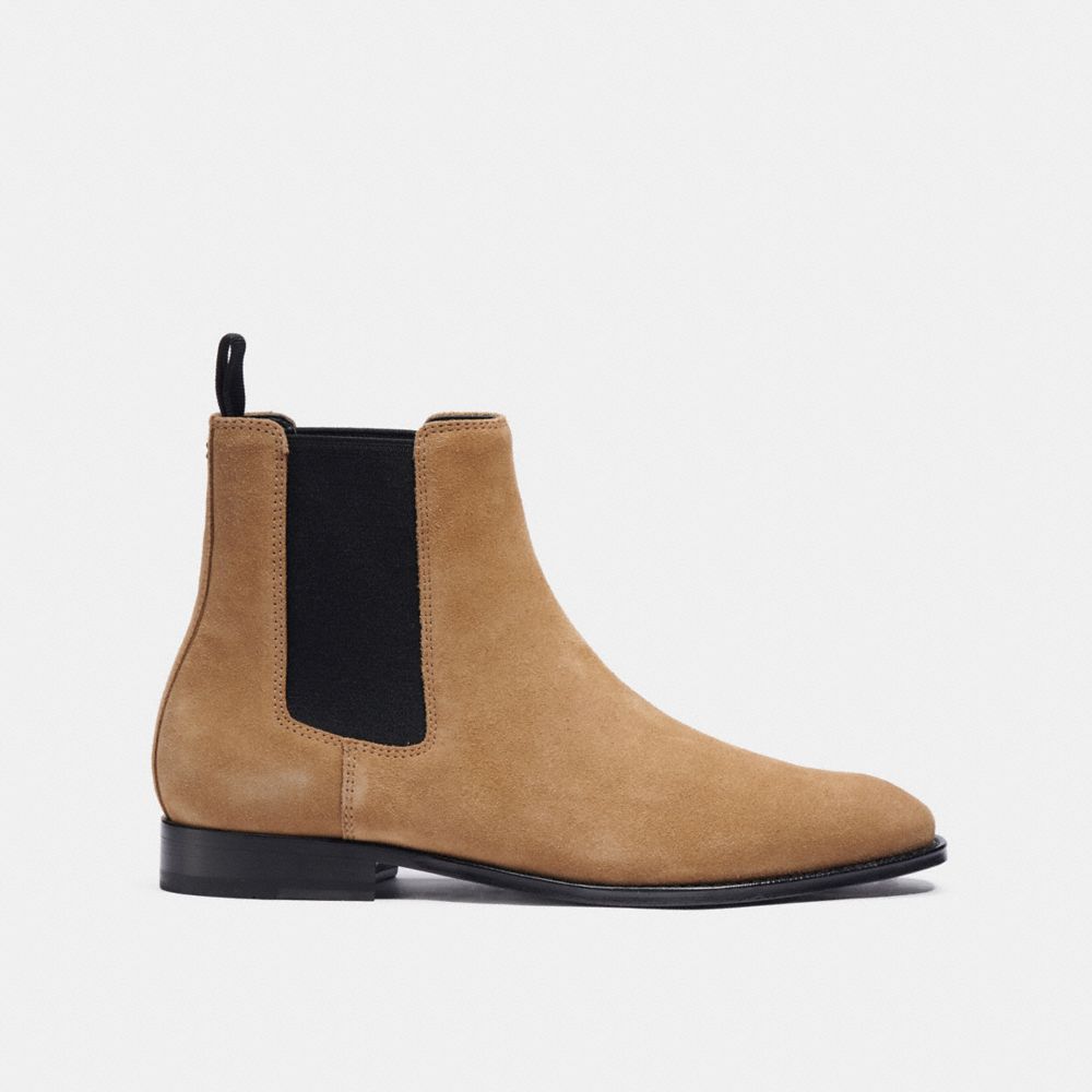 COACH®,METROPOLITAN CHELSEA BOOT,Suede,Peanut,Angle View