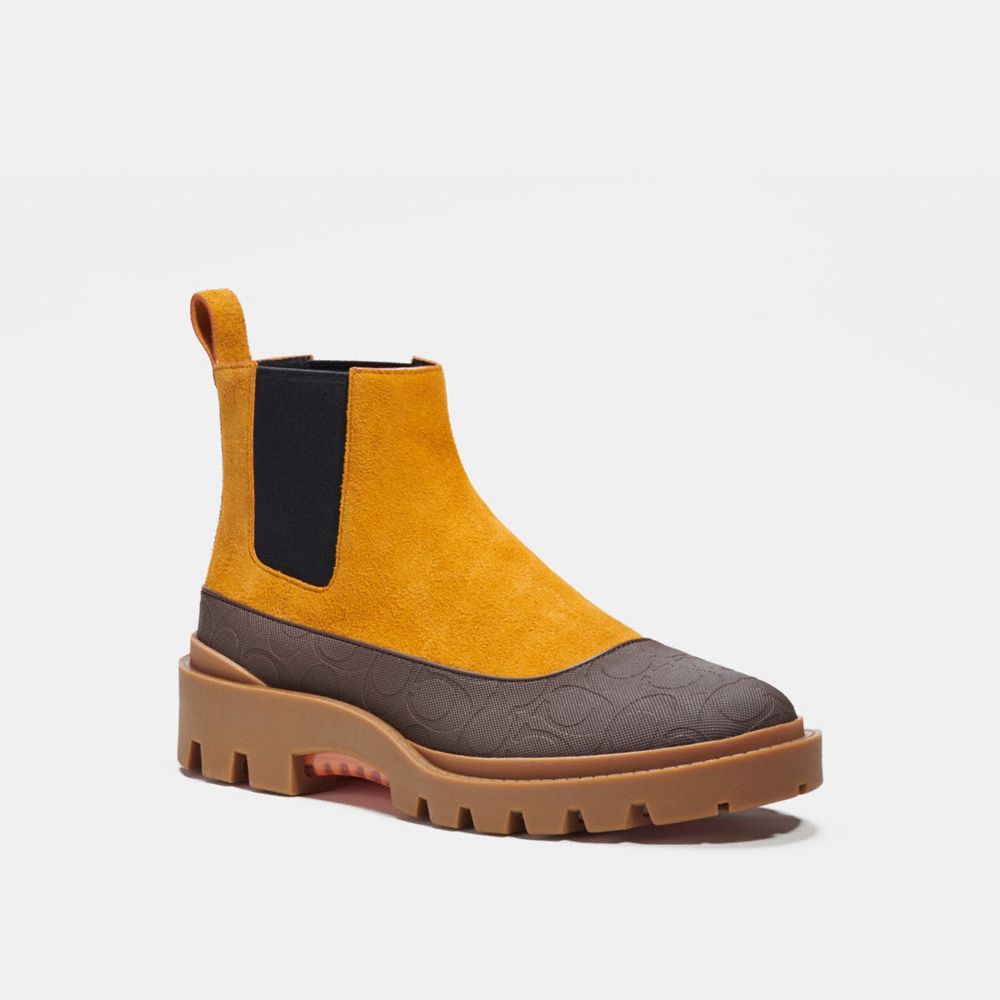 COACH®,CITYSOLE CHELSEA BOOT,Suede/Rubber,Butterscotch,Front View