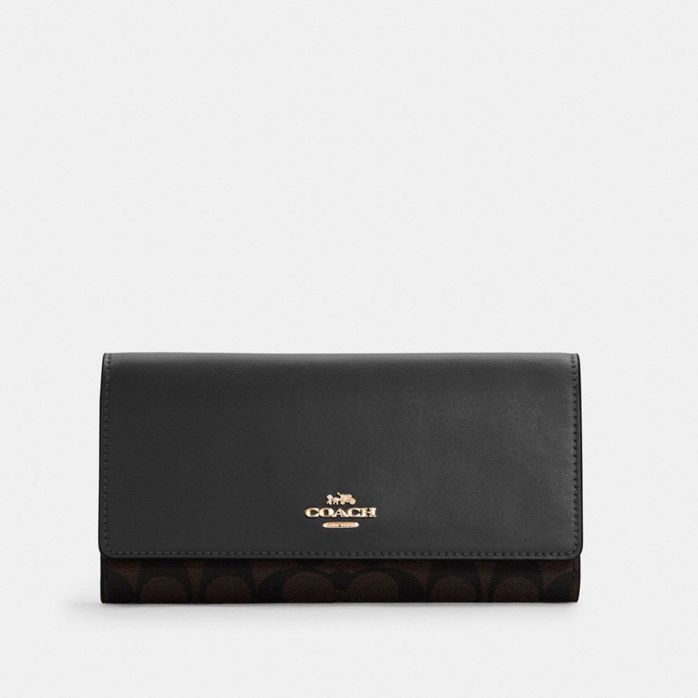 COACH®,SLIM TRIFOLD WALLET IN SIGNATURE CANVAS,Signature Canvas,Mini,Gold/Brown Black,Front View