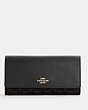 COACH®,SLIM TRIFOLD WALLET IN SIGNATURE CANVAS,pvc,Gold/Brown Black,Front View
