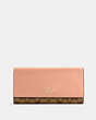 COACH®,SLIM TRIFOLD WALLET IN SIGNATURE CANVAS,pvc,Mini,Gold/Light Khaki/Faded Blush,Front View