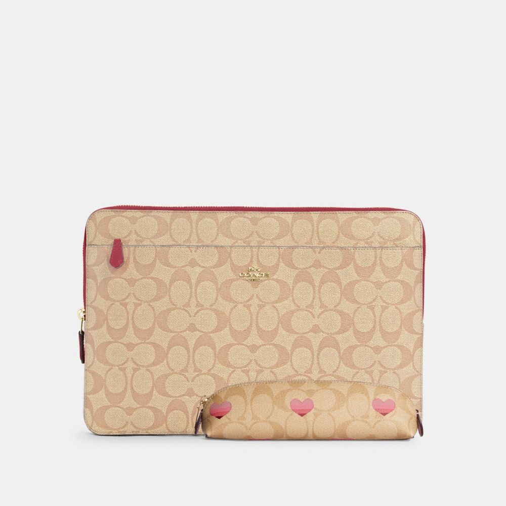 COACH OUTLET®  Pencil Case In Signature Canvas With Stripe Heart