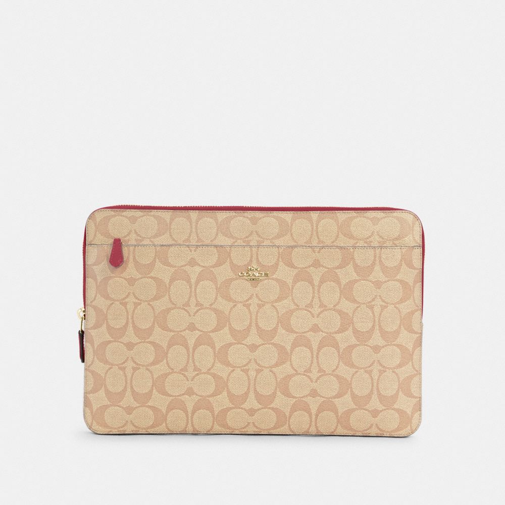 COACH Poppy Embroidered Signature Laptop Sleeve in Natural