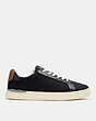 COACH®,CLIP LOW TOP SNEAKER WITH STRIPE,pvc,Black,Angle View
