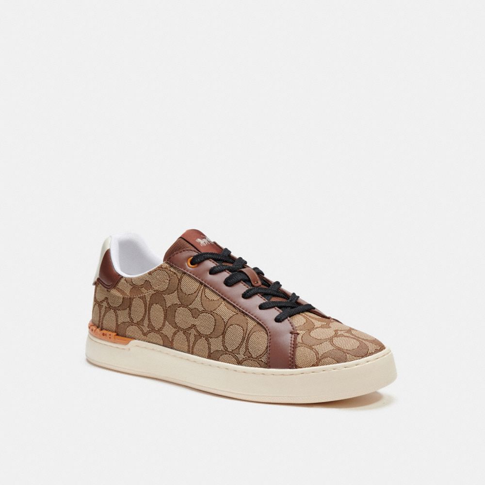 COACH®,CLIP LOW TOP SNEAKER WITH STRIPE,Khaki,Front View