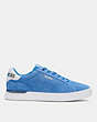 COACH®,CLIP LOW TOP SNEAKER WITH EMBROIDERY,sueembro,Racer Blue,Angle View