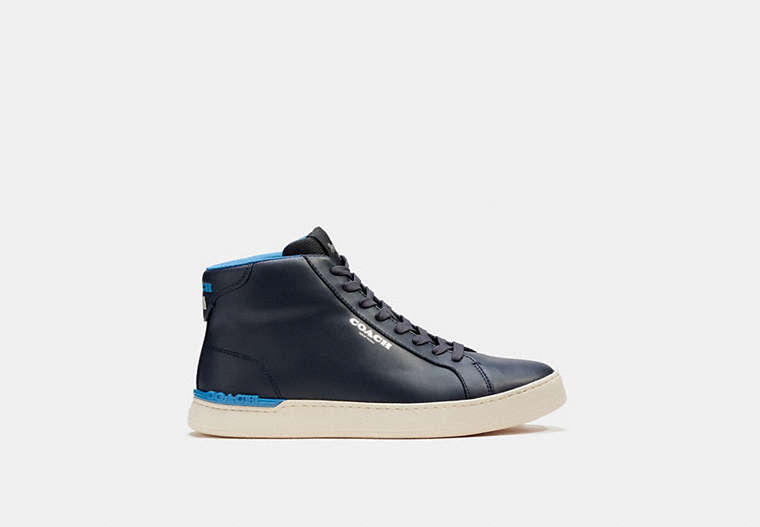 COACH®,CLIP HIGH TOP SNEAKER,Leather,Midnight Navy,Front View