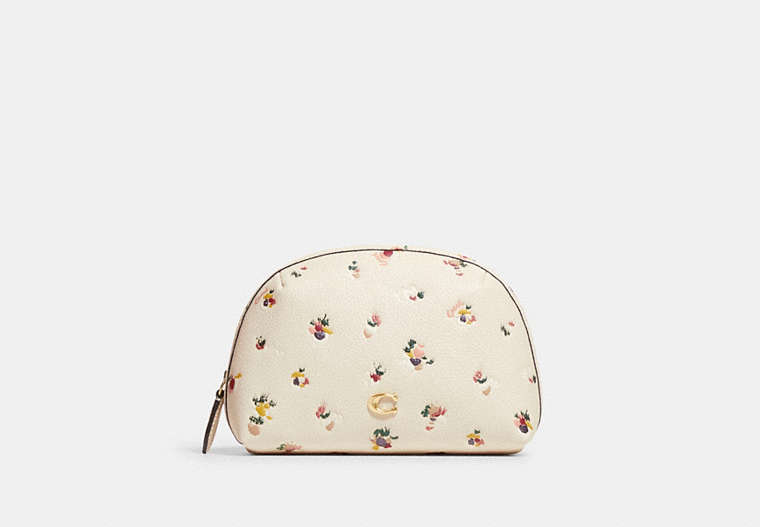 COACH®,JULIENNE COSMETIC CASE 17 WITH PAINT DAB FLORAL PRINT,Pebble Leather,Small,Brass/Chalk Multi,Front View