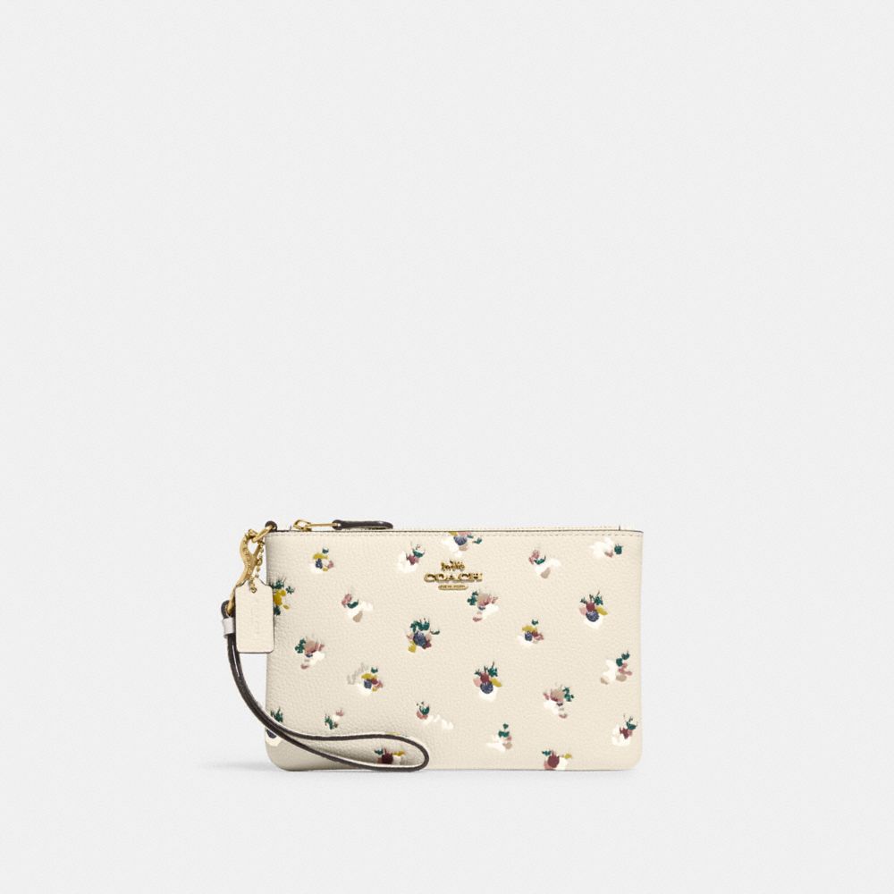 COACH®,PETIT WRISTLET AVEC IMPRIMÉ FLORAL,Cuir Galet/Cuir Lisse,Laiton/Craie multi,Front View