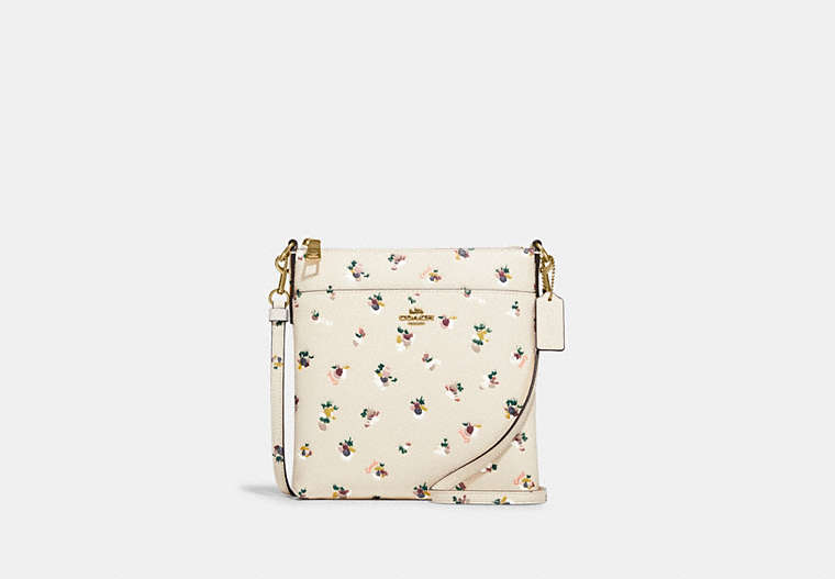 COACH®,KITT MESSENGER CROSSBODY BAG WITH PAINT DAB FLORAL PRINT,Pebble Leather,Small,Brass/Chalk Multi,Front View