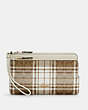 COACH®,DOUBLE ZIP WALLET IN SIGNATURE CANVAS WITH HUNTING FISHING PLAID PRINT,Gold/Khaki Chalk Multi,Front View