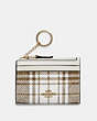 COACH®,MINI SKINNY ID CASE IN SIGNATURE CANVAS WITH HUNTING FISHING PLAID PRINT,Gold/Khaki Chalk Multi,Front View