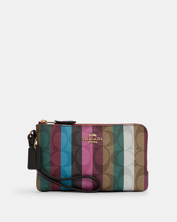 COACH® | Double Corner Zip Wristlet In Signature Canvas With