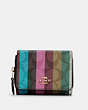 COACH®,SMALL TRIFOLD WALLET IN SIGNATURE CANVAS WITH STRIPE PRINT,Gold/Khaki Multi,Front View