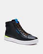 COACH®,CLIP HIGH TOP SNEAKER,smoothleather,Black / Charcoal,Angle View