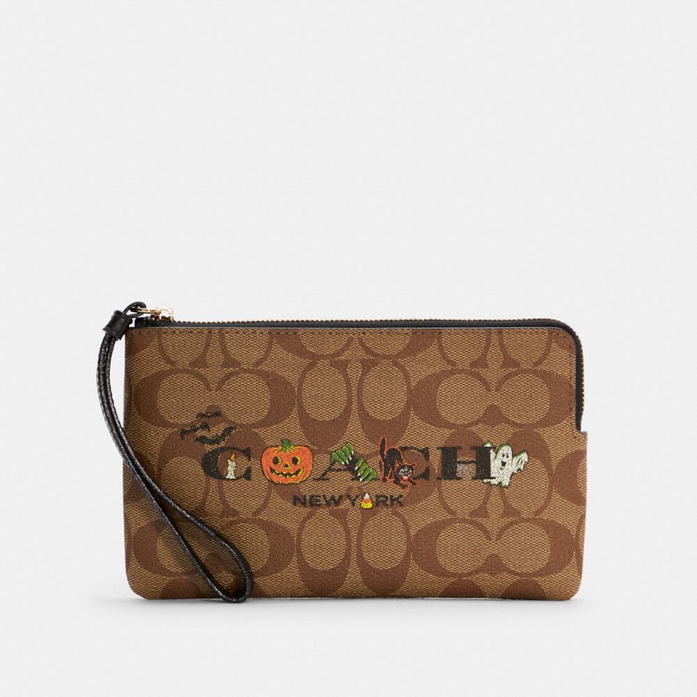 Coach Large Corner Zip Halloween Wristlet In Signature Canvas