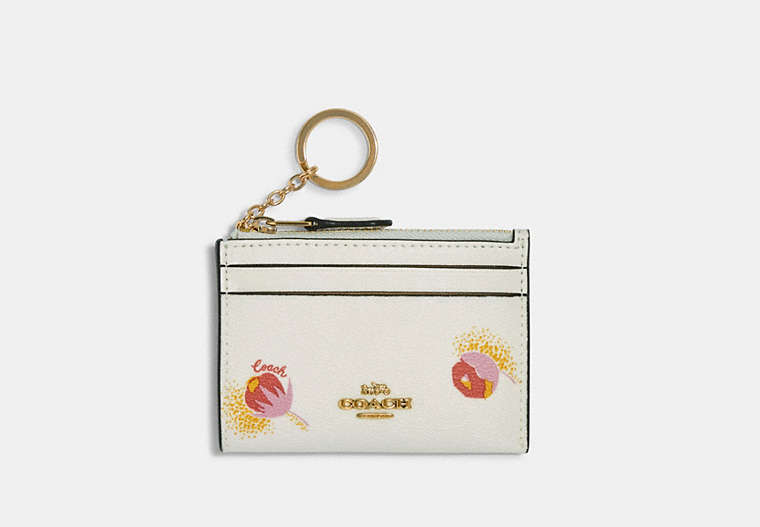 COACH®,MINI SKINNY ID CASE WITH POP FLORAL PRINT,Gold/Chalk Multi,Front View