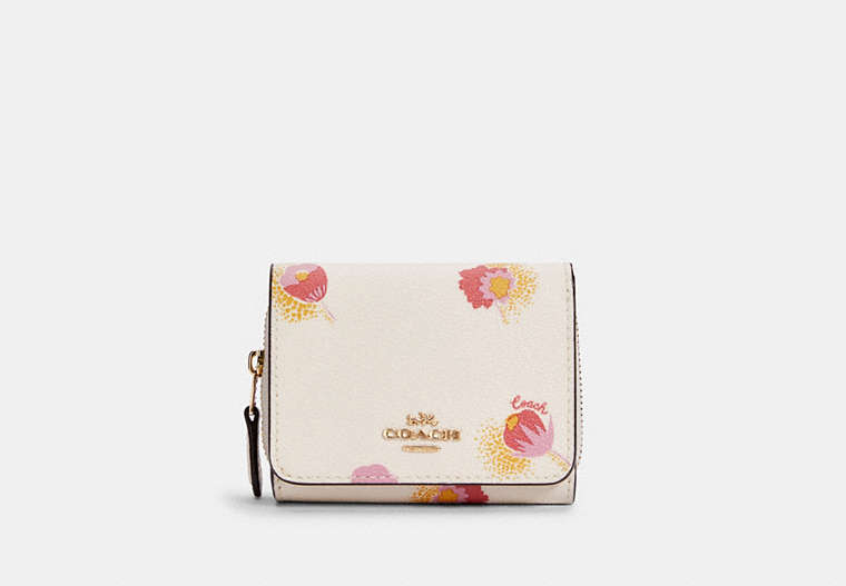 COACH®,SMALL TRIFOLD WALLET WITH POP FLORAL PRINT,Gold/Chalk Multi,Front View