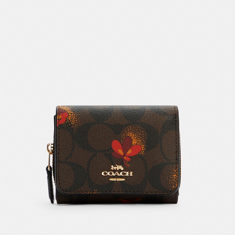 Small Trifold Wallet In Signature Canvas With Pop Floral Print