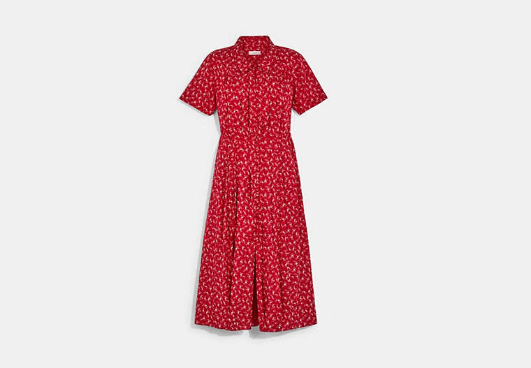 COACH®,1930'S DRESS,Silk,Red/Beige,Front View
