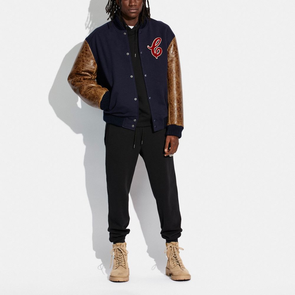 Shearling hot sale varsity jacket