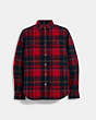 COACH®,FLANNEL PAJAMA SHIRT,RED/NAVY,Front View