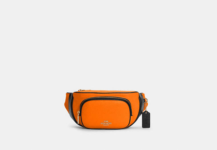 COACH®,COURT BELT BAG IN COLORBLOCK,Mini,Gold/Fluorescent Orange,Front View