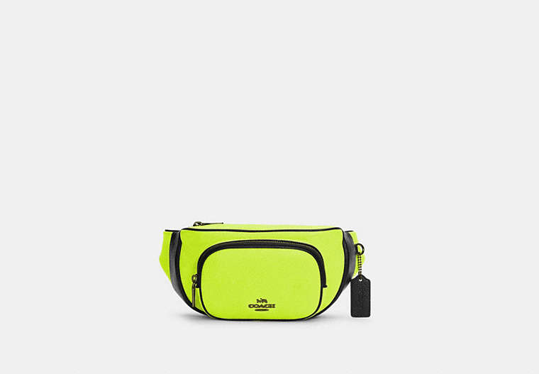COACH®,COURT BELT BAG IN COLORBLOCK,Mini,Gunmetal/Glo Lime,Front View