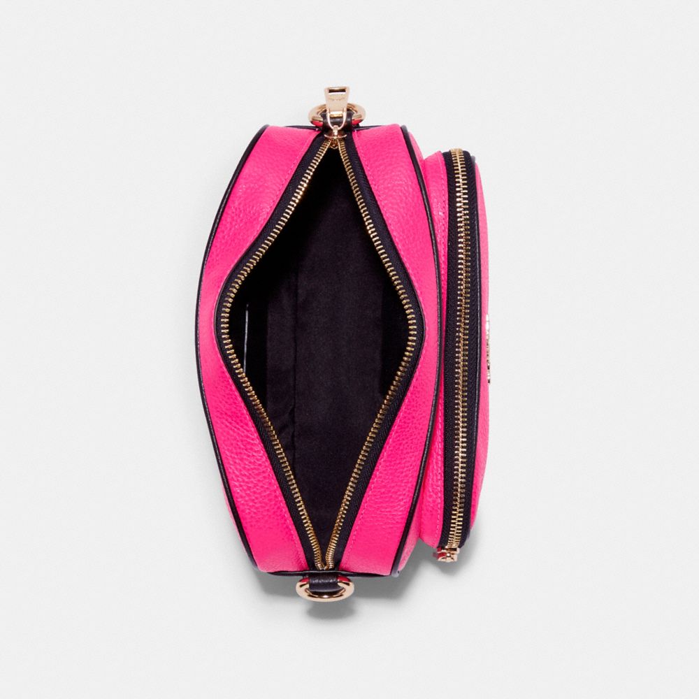 COACH®,COURT CROSSBODY IN COLORBLOCK,Leather,Gold/Fluorescent Pink,Inside View,Top View