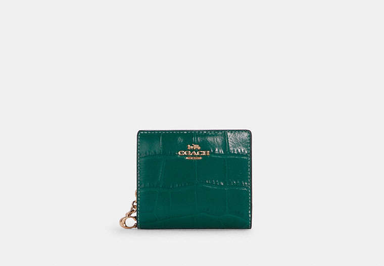 COACH®,SNAP WALLET,Leather,Mini,Gold/Bright Jade,Front View