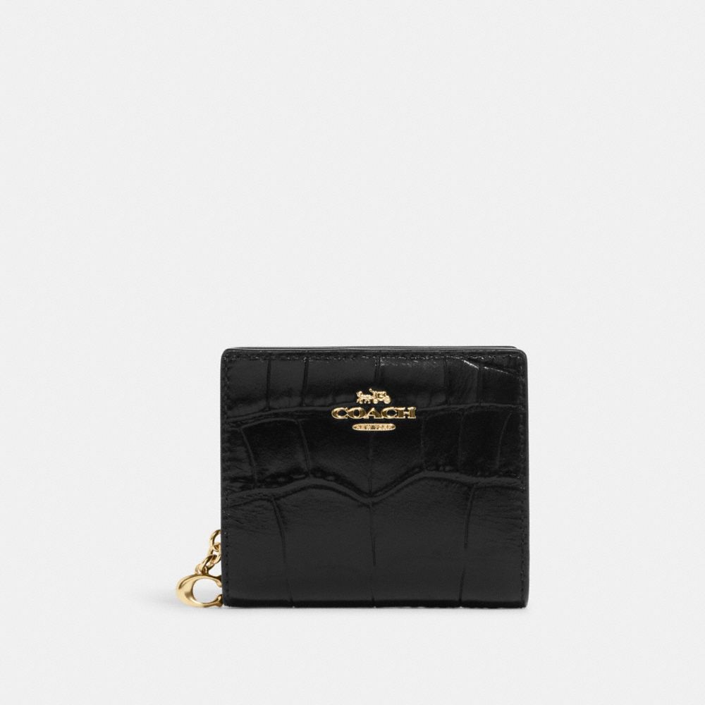 COACH®,SNAP WALLET,Novelty Leather,Mini,Gold/Black,Front View