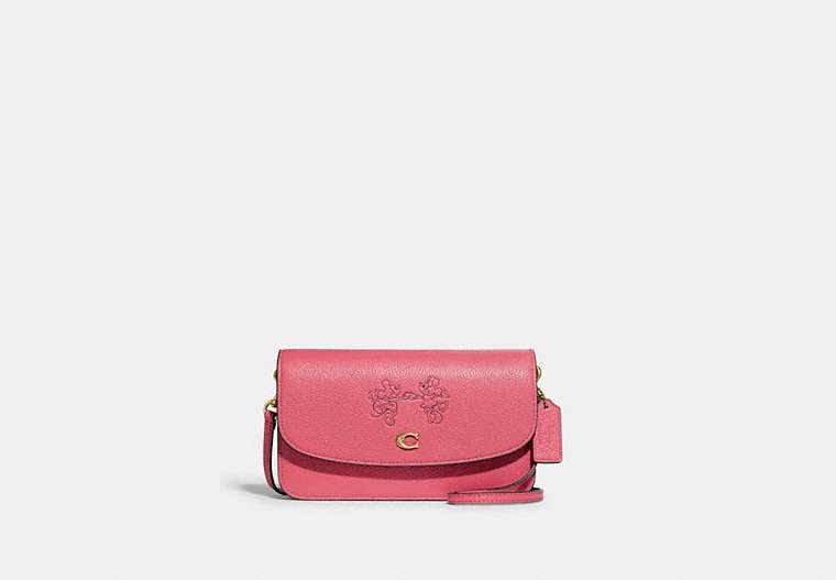 COACH®,DISNEY X COACH HAYDEN CROSSBODY BAG WITH MICKEY MOUSE AND MINNIE MOUSE,Pebble Leather,Mini,Brass/WATERMELON,Front View