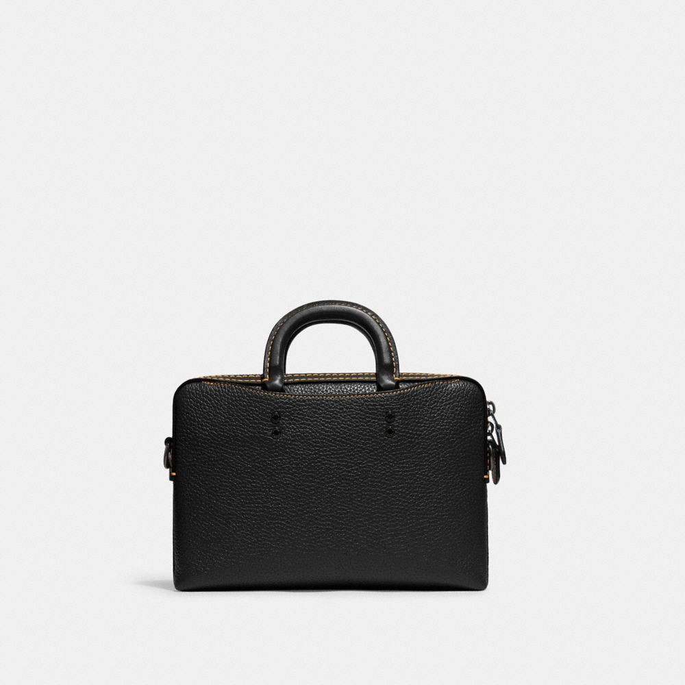 COACH®,SERVIETTE MINCE ROGUE 25,Cuir Galet/Cuir Lisse,Noir,Back View