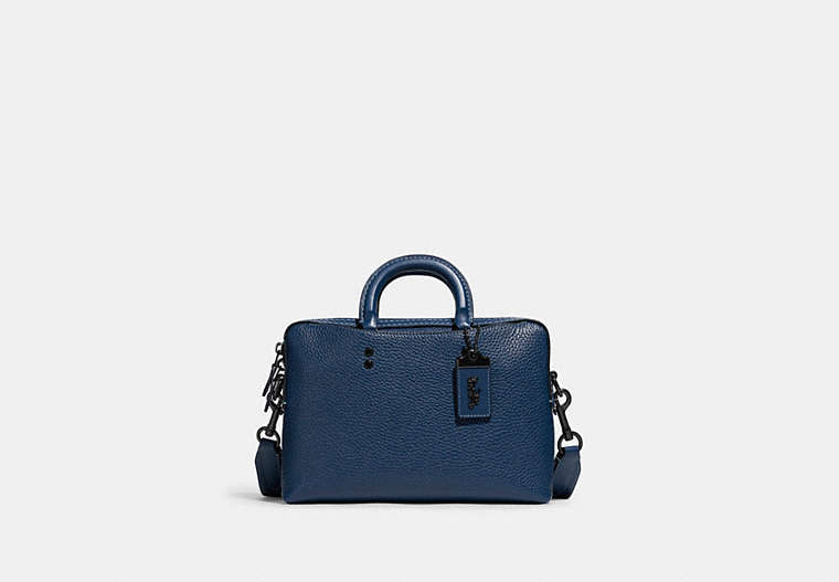 COACH®,ROGUE SLIM BRIEF 25,Pebble Leather/Smooth Leather,Small,Deep Blue,Front View