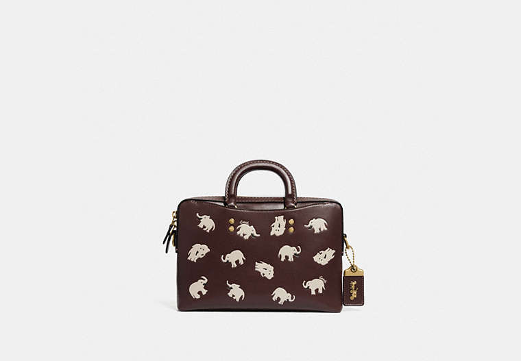 COACH®,ROGUE SLIM BRIEF 25 WITH ELEPHANT PRINT,Smooth Leather,Small,Dark Teak/Multi,Front View