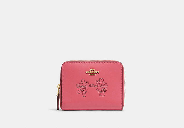 Disney X Coach Small Zip Around Wallet With Mickey Mouse And Minnie Mouse