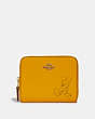 COACH®,DISNEY X COACH SMALL ZIP AROUND WALLET WITH MICKEY MOUSE,Smooth Leather,Mini,Brass/Buttercup,Front View