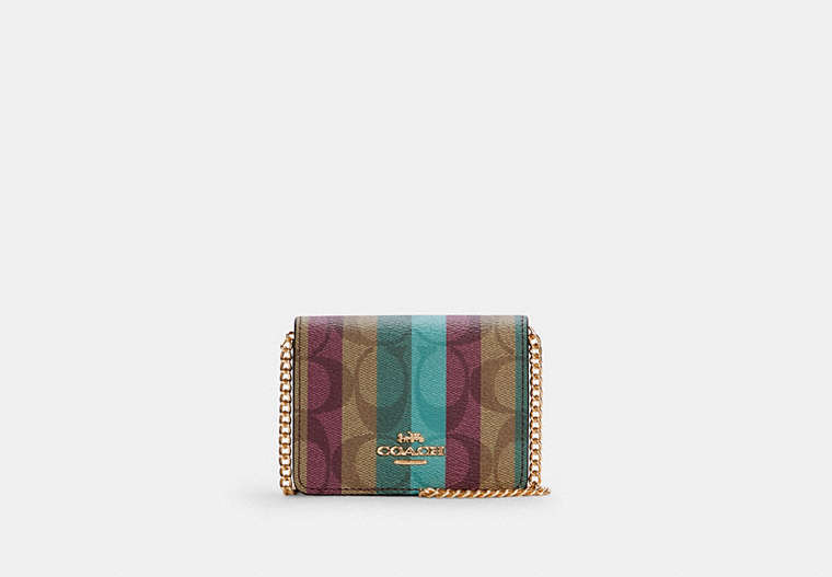 Mini Wallet On A Chain In Signature Canvas With Stripe Print