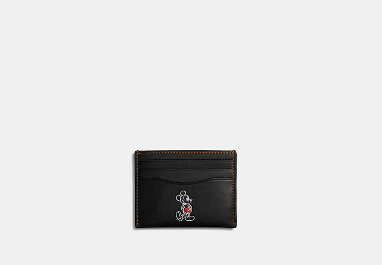 COACH®,DISNEY X COACH CARD CASE WITH MICKEY MOUSE,Smooth Leather,Black,Front View