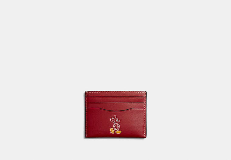 COACH®,DISNEY X COACH CARD CASE WITH MICKEY MOUSE,Smooth Leather,Red.,Front View
