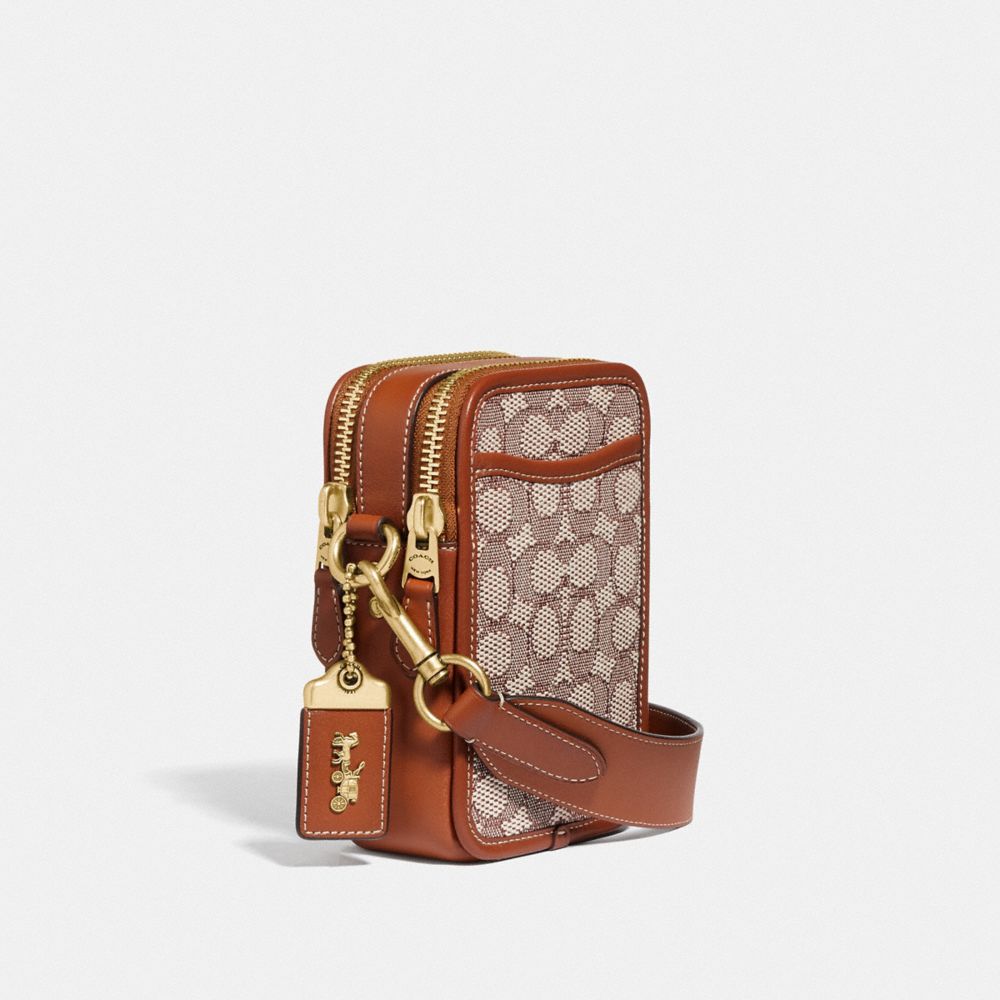 COACH®,PORTÉ-CROISÉ ROGUE 12 EN TISSU JACQUARD EXCLUSIF À MOTIF DE CHAMPIGNON BRODÉ,Jacquard et cuir lisse,CACAO,Angle View