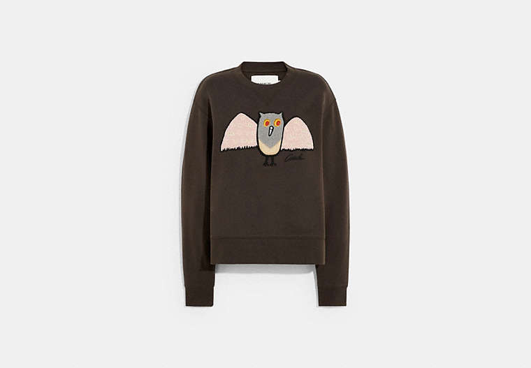 COACH®,OWL SWEATSHIRT IN ORGANIC COTTON AND RECYCLED POLYESTER,Brown,Front View