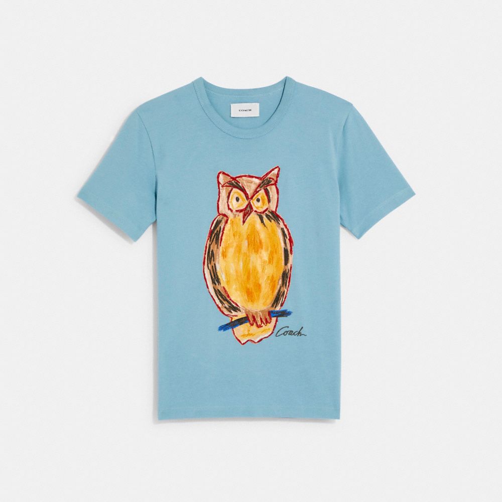 T-shirt à motif de hibou peint en coton biologique