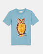 COACH®,PAINTED OWL T-SHIRT IN ORGANIC COTTON,PALE BLUE,Front View