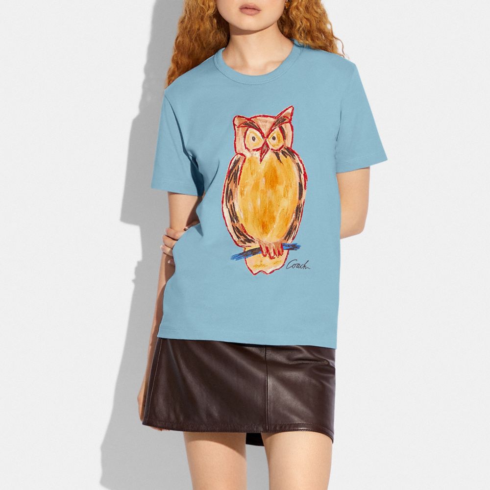 T-shirt à motif de hibou peint en coton biologique