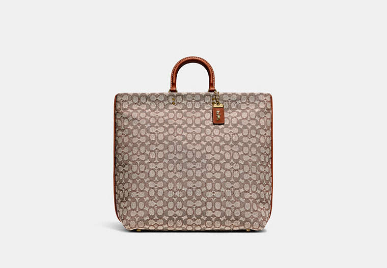 COACH®,ROGUE TOTE IN SIGNATURE TEXTILE JACQUARD,Jacquard/Smooth Leather,X-Large,Brass/Cocoa Red Sand,Front View