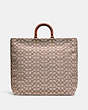 COACH®,ROGUE TOTE IN SIGNATURE TEXTILE JACQUARD,Jacquard/Smooth Leather,X-Large,Brass/Cocoa Red Sand,Back View