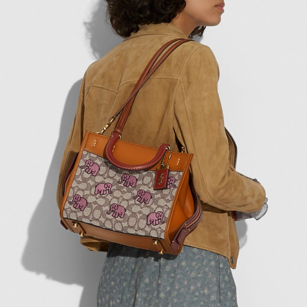 Rogue Bag 25 In Signature Textile Jacquard With Embroidered Elephant