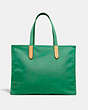 COACH®,TOTE 42 IN 100 PERCENT RECYCLED CANVAS,X-Large,Brass/Amazon Green,Back View