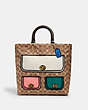 COACH®,ROGUE TOTE 29 IN RECYCLED SIGNATURE CANVAS WITH TROMPE L'OEIL PRINT,Medium,Brass/Tan Natural Multi,Front View